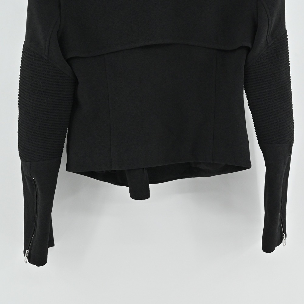 Aritzia Womens Black Moto Jacket Size 2 Wilfred Ribbed Sleeve Zip Up Rocker Punk - Picture 12 of 13